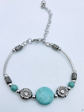Silver-Tone Turquoise Accent Women's Bracelet